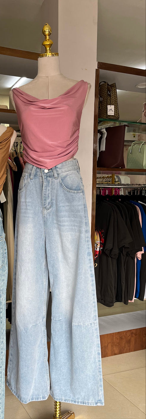 Women High Waist Wide Leg Straight Cut Jeans